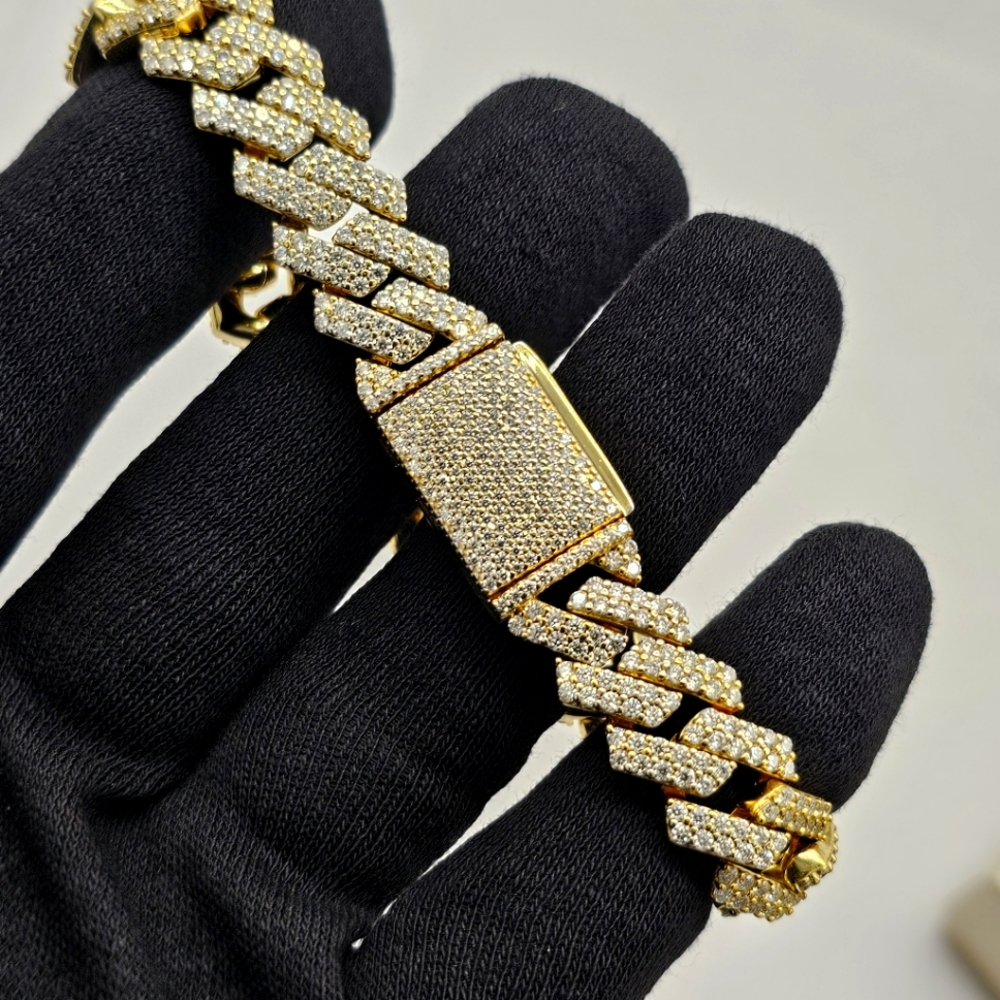 GUU Shop 925 Sterling VVS Real Moissanite Wide Prong Cuban Bracelet 8" L Men's